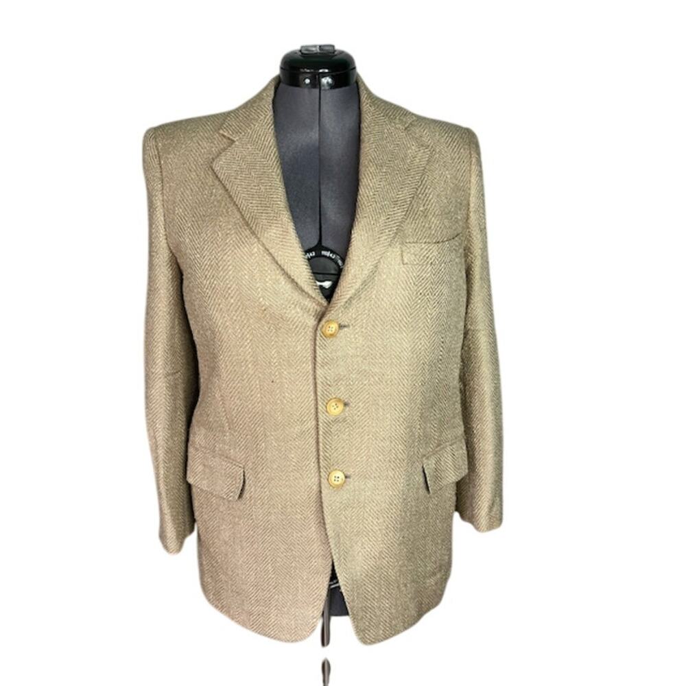 blazer herringbone Vintage 1980s tan bespoke